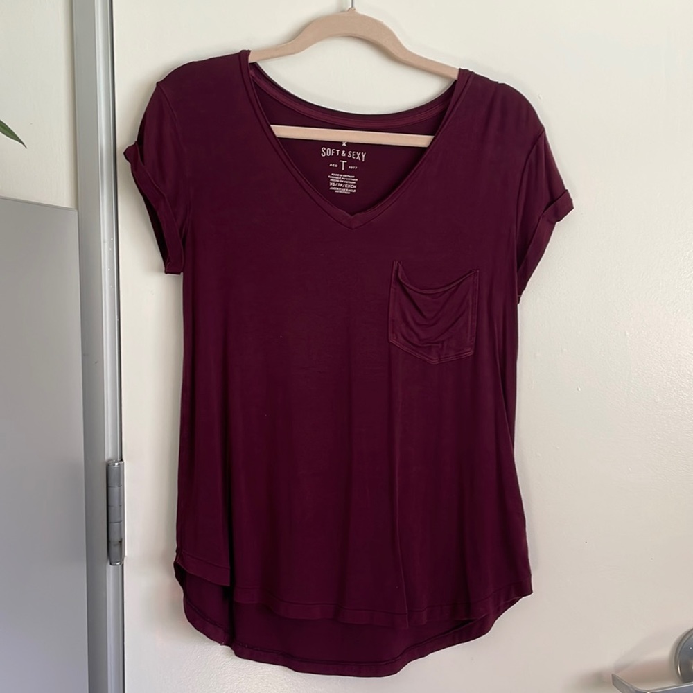 Burgundy blouse with chest pocket